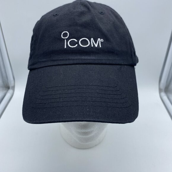 iCOM Ham Radio Logo Embroidered Black Cap Hat Hook & Loop Hit Wear - Picture 1 of 8
